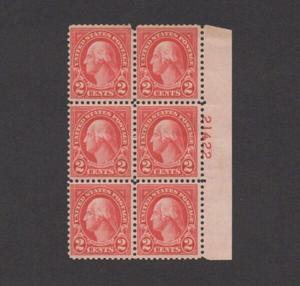 Scott# 634 "WASHINGTON" PLATE BLOCK (6) NICELY CENTERED