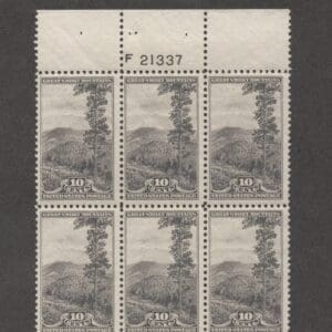 Scott# 749 NAT'L PARKS-SMOKY MOUNTAINS TOP PLATE BLOCK (6) MNH