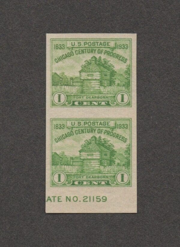 Scott# 766a "FORT DEARBORN SOUVENIR SHEET VERTICAL PAIR" MNH, NGAI