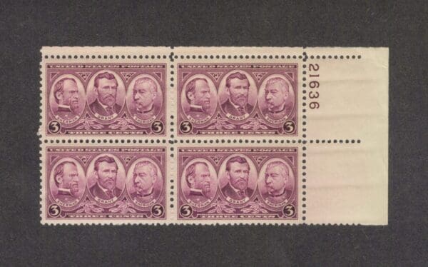 Scott# 787 "ARMY - GRANT & GENERALS SHERMAN & SHERIDAN" PLATE BLOCK (4) MNH