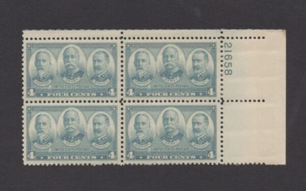 Scott# 793 "NAVY - SAMPSON, DEWEY & SCHLEY" PLATE BLOCK (4) MNH