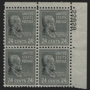 Scott# 828 "HARRISON-PRESIDENTIAL SERIES" PLATE BLOCK (4) MNH * CHOICE *