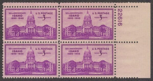 Scott# 896 "IDAHO STATEHOOD" PLATE BLOCK (4) MNH, NICELY CENTERED