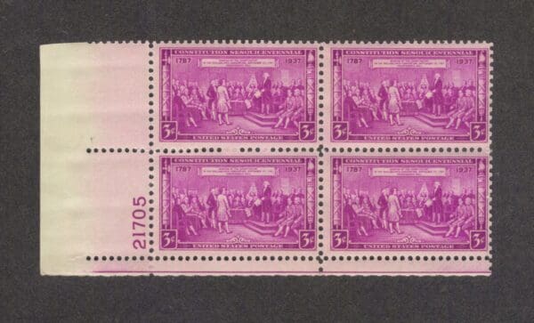 Scott# 798 "ADOPTION of the U.S. CONSTITUTION" PLATE BLOCK (4) MINT