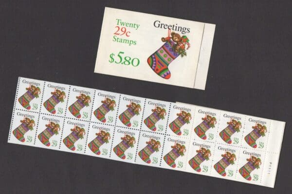 Scott# 2872a BK218 CHRISTMAS STOCKING BOOKLET (20) P#P11111