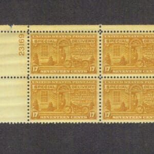 Scott# E18 "MOTORCYCLE DELIVERY" PLATE BLOCK (4) CHOICE CENTERING