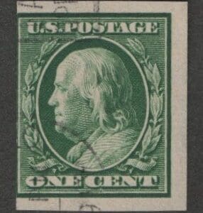 Scott# 383 "FRANKLIN" USED IMPERFORATE SINGLE, LITE CDS CANCEL