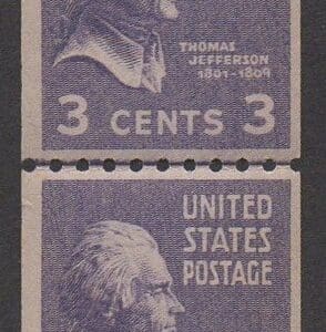 Scott# 851 "JEFFERSON - PRESIDENTIAL SERIES" COIL LINE PAIR, MNH