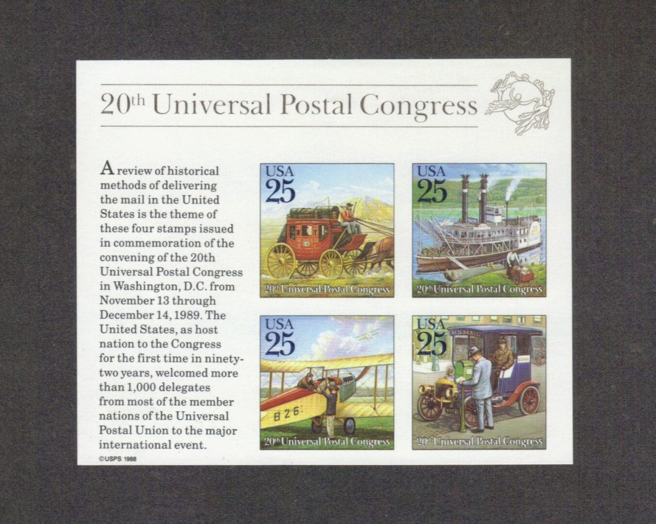 2438 - 1989 25c Traditional Mail Delivery, souvenir sheet - Mystic Stamp  Company