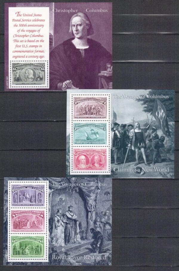 Scott# 2624-29 "VOYAGES of COLUMBUS SOUVENIR SHEETS" SET (6) MNH