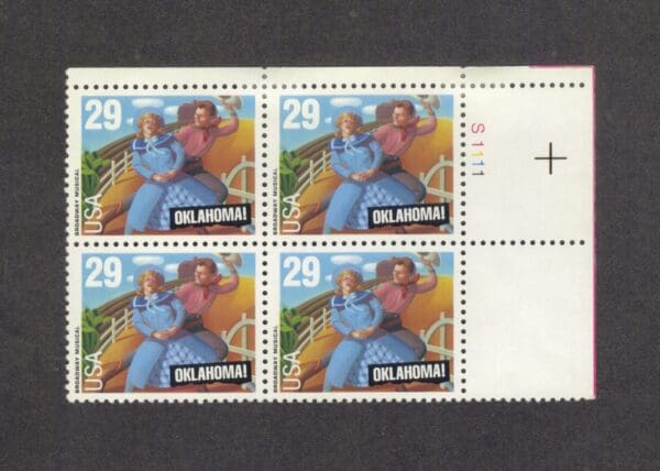 Scott# 2722 "BROADWAY MUSICALS - OKLAHOMA" PLATE BLOCK (4) MNH