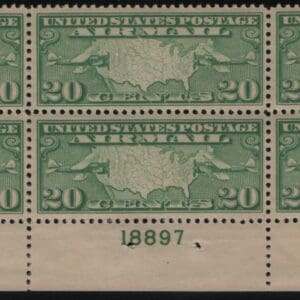 Scott# C9 "MAP & PLANES" PLATE BLOCK (6) MNH, NICELY CENTERED