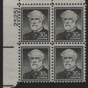 Scott# 1049a "ROBERT E LEE" WET PRINTED PLATE BLOCK (4) MNH