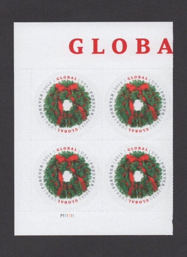 Scott# 4814 S/A "GLOBAL FOREVER-EVERGREEN WREATH" PB (4) W/HEADER, MNH