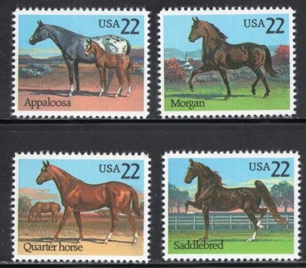 Scott# 2155-58 "HORSES" SINGLES SET (4) MNH, VERY NICELY CENTERED