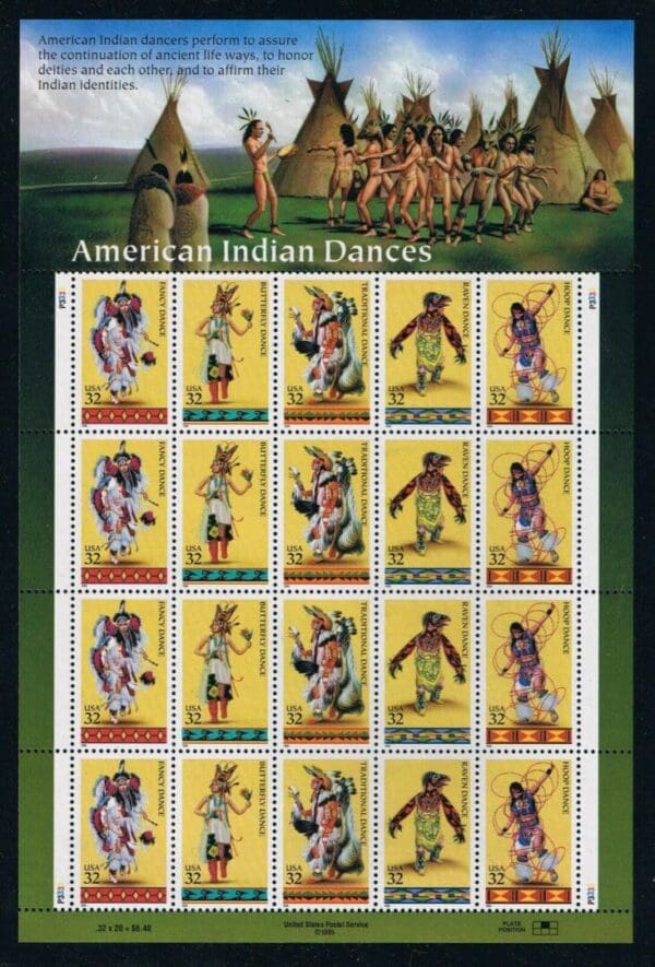 Scott# 3072-76 "AMERICAN INDIAN DANCES" FULL SHEET (20) MNH