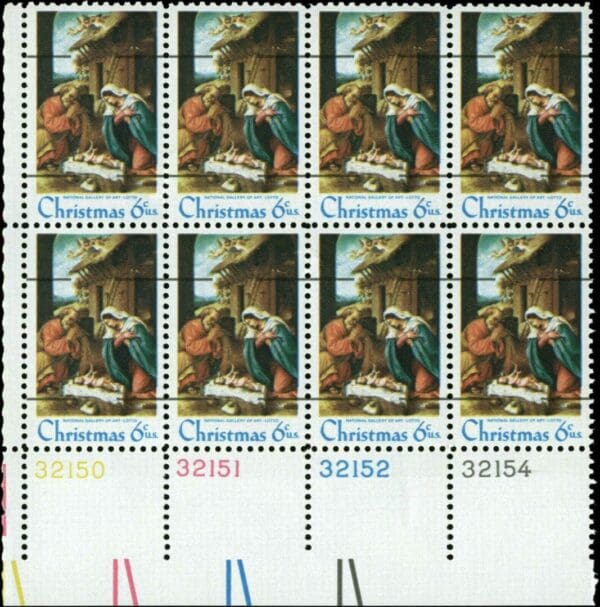 Scott# 1414A "CHRISTMAS NATIVITY" PRECANCEL PLATE BLOCK (8) MNH