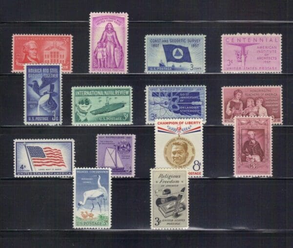 1957 COMMEMORATIVE YEAR SETS (14) ISSUES, MNH, NICELY CENTERED