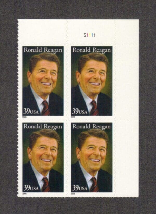 Scott# 4078 "RONALD REAGAN - 40th PRESIDENT" PLATE BLOCK (4) MNH