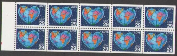 Scott# 2536 "LOVE" UNFOLDED BOOKLET PANE (10) MNH, PLATE # 1111