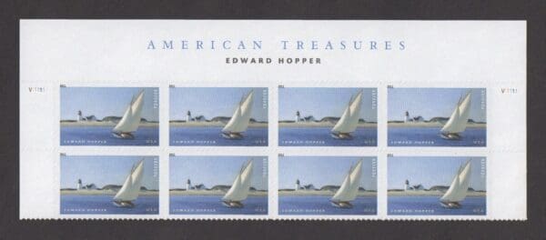 Scott# 4558 "EDWARD HOPPER" MNH TOP PLATE BLOCK (8) WITH HEADER