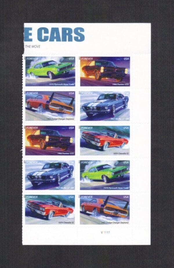 Scott# 4743-47 "MUSCLE CARS" PLATE BLOCK OF (10) WITH HEADER - Image 2