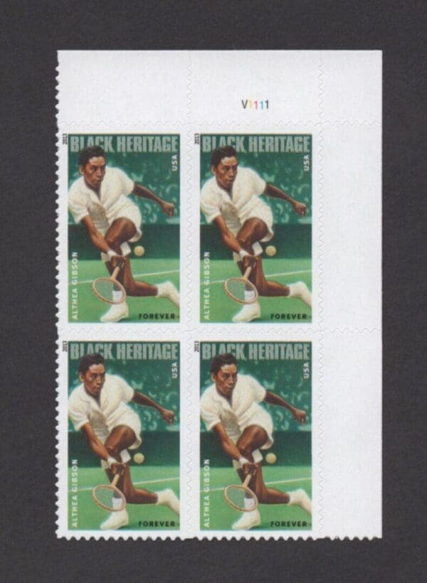 Scott# 4803 "ALTHEA GIBSON - TENNIS STAR" S/A PLATE BLOCK (4) MNH