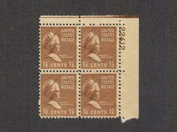 Scott# 805 "MARTHA WASHINGTON" PLATE BLOCK (4)MNH NICELY CENTERED