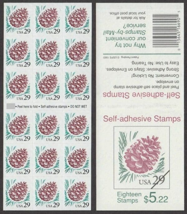 Scott# 2491 "PINE CONE" S/A BOOKLET PANE (18) MNH