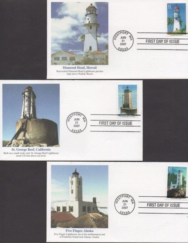 Scott# 4146-50 "PACIFIC LIGHTHOUSES" FLEETWOOD (5) COVER SET - Image 2