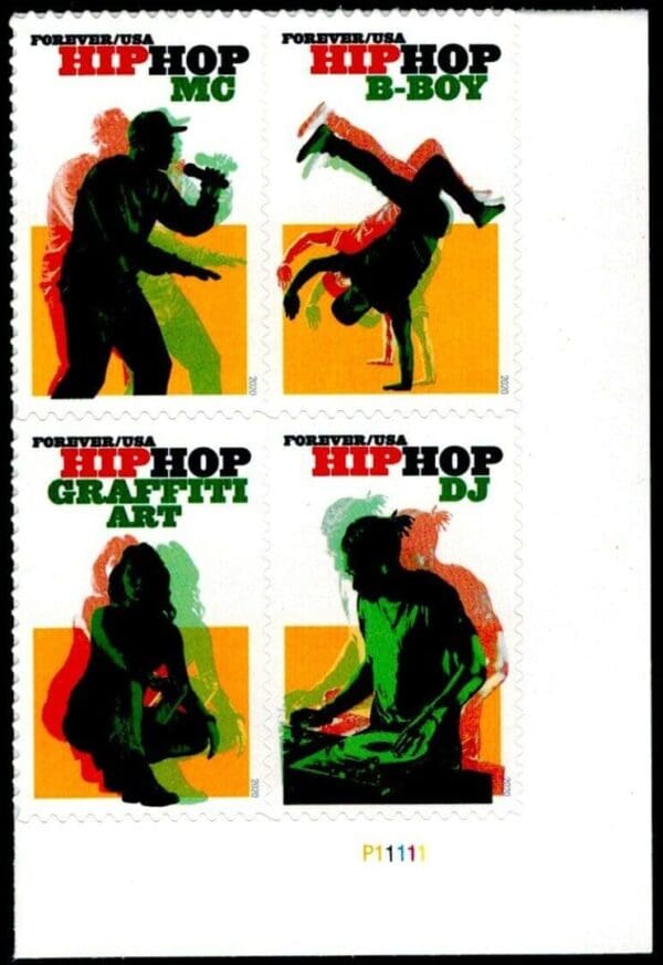 Scott# 5480-83 "HIP HOP" S/A SE-TENANT PLATE BLOCK (4) MNH