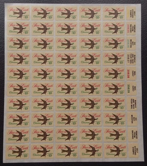 Scott# 1552 "PEACE DOVE" FIRST SELF ADHESIVE ISSUE. SHEET (50)