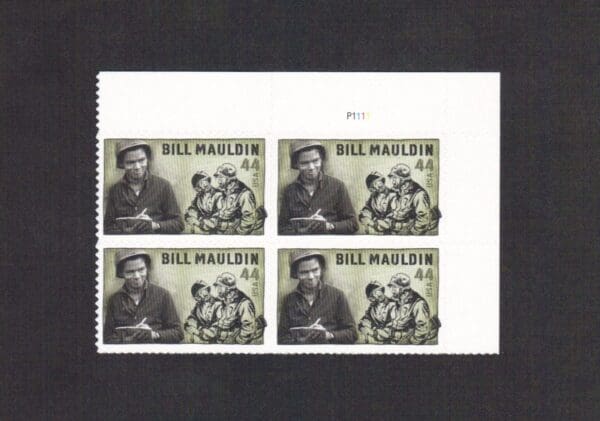 Scott# 4445 "BILL MAULDIN-CARTOONIST" S/A PLATE BLOCK (4) MNH