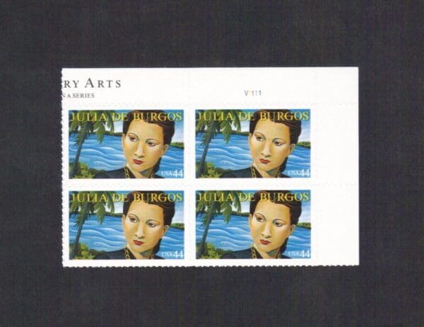 Scott# 4476 "JULIA de BURGOS - POET" S/A PLATE BLOCK (4) MNH