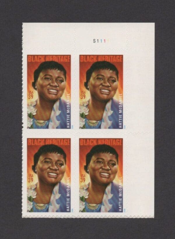 Scott# 3996 "HATTIE McDANIEL - ACTRESS" PLATE BLOCK (4) MNH