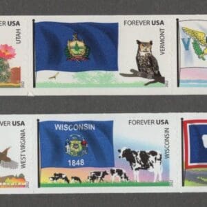 Scott# 4323-32 "FLAGS of OUR NATION-SET VI" 2 STRIPS (5) WITH PLATE # 11111111