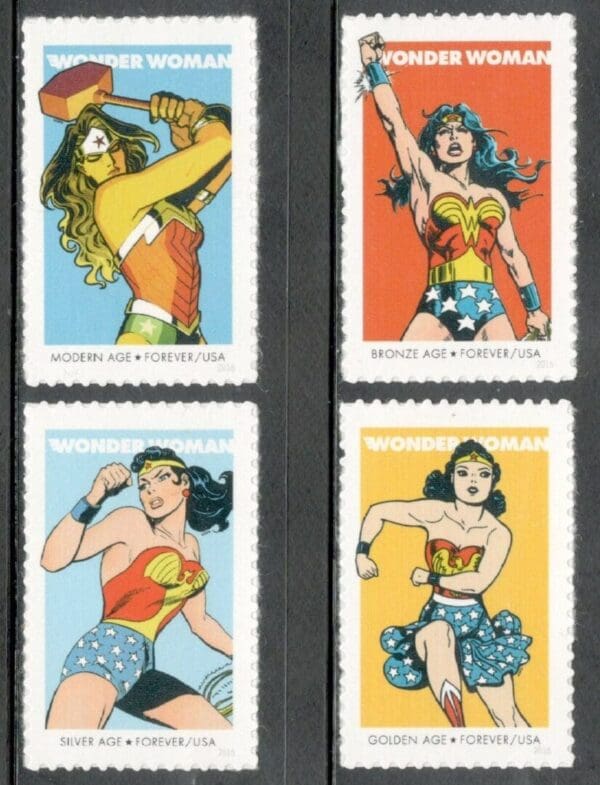 Scott# 5149-52 "WONDER WOMAN" S/A SINGLES SET (4) MNH