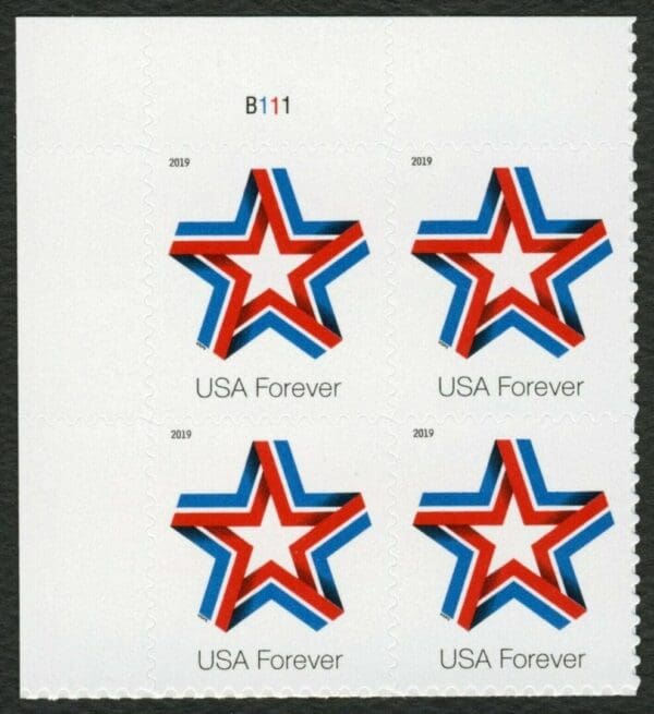 Scott# 5361 "STAR RIBBON" MNH S/A PLATE BLOCK (4) NICELY CENTERED