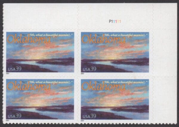 Scott# 4121 "OKLAHOMA STATEHOOD" S/A PLATE BLOCK (4) MNH