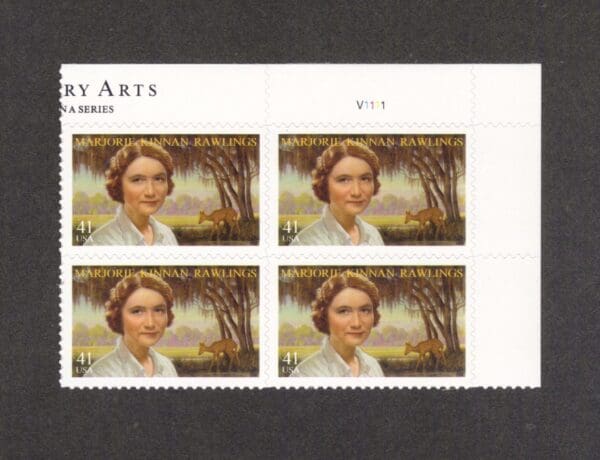 Scott# 4223 "MARJORIE KINNAN RAWLINGS-AUTHOR" PLATE BLOCK (4) MNH