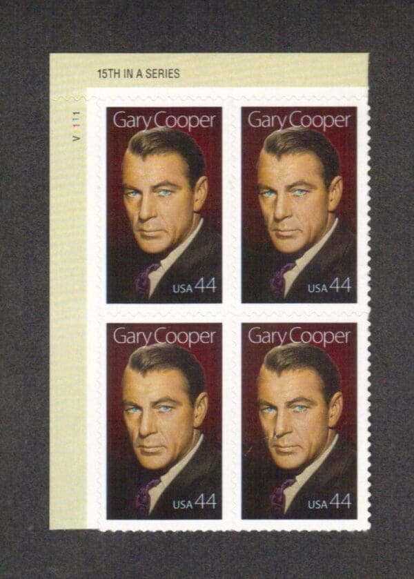 4421 "GARY COOPER" S/A PLATE BLOCK (4) MNH, NICELY CENTERED