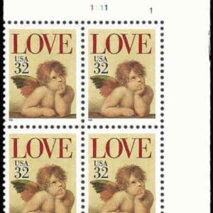 Scott# 2957 LOVE CHERUB MNH MATCHED SET PLATE BLOCKS (4) P# 11111
