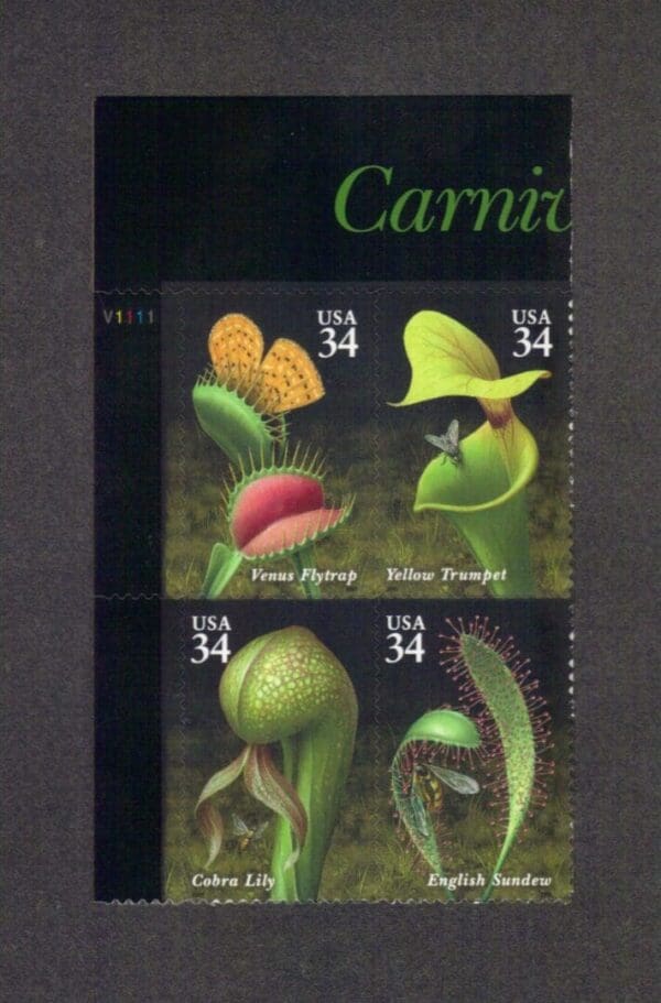 Scott# 3528-31 "CARNIVOROUS PLANTS" S/A PLATE BLOCK (4) MNH