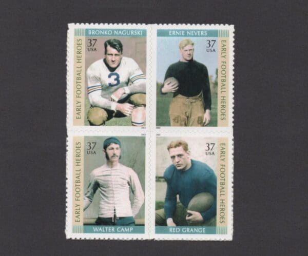 Scott# 3808-11 "FOOTBALL HEROES" S/A BLOCK MNH, NICELY CENTERED