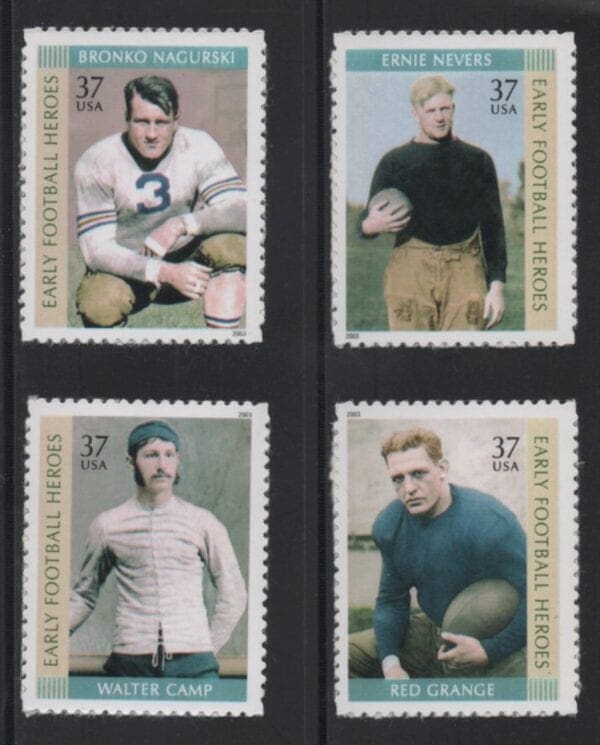 Scott# 3808-11 "FOOTBALL HEROES" S/A SINGLES MNH, NICELY CENTERED