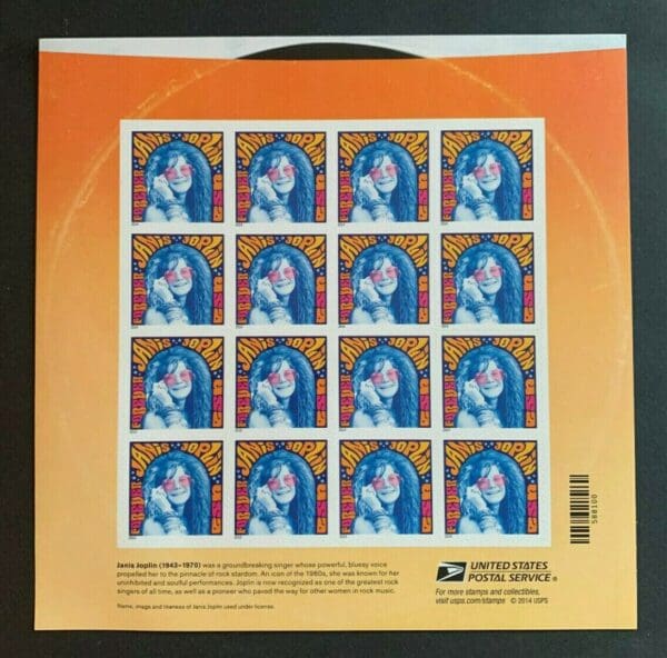 Scott# 4916 "JANICE JOPLIN - SINGER" S/A FULL SHEET (16) MNH