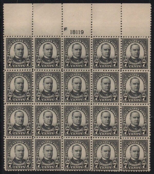 Scott# 559 "MCKINLEY" PLATE BLOCK (20) MNH, A NICE LARGE MULTIPLE