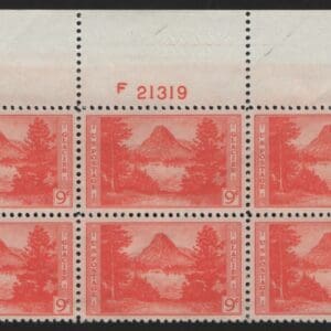 Scott# 748 "NATIONAL PARKS-GLACIER PARK" TOP PLATE BLOCK (6) MNH