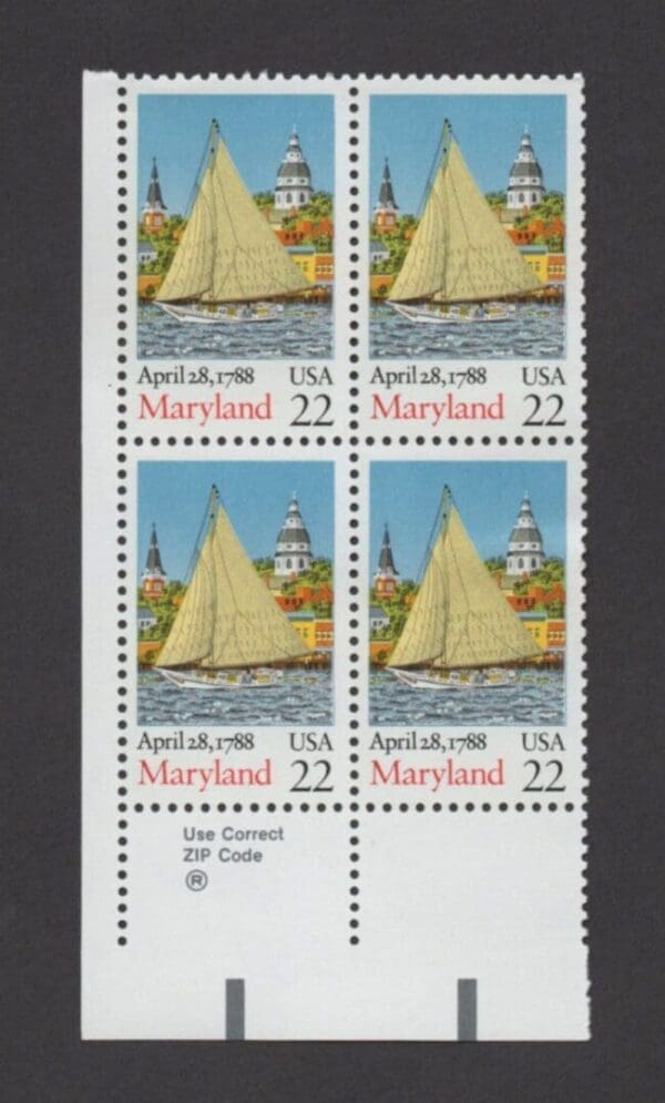 Scott# 2342 "MARYLAND STATEHOOD BICENTENNIAL" ZIP BLOCK (4) MNH