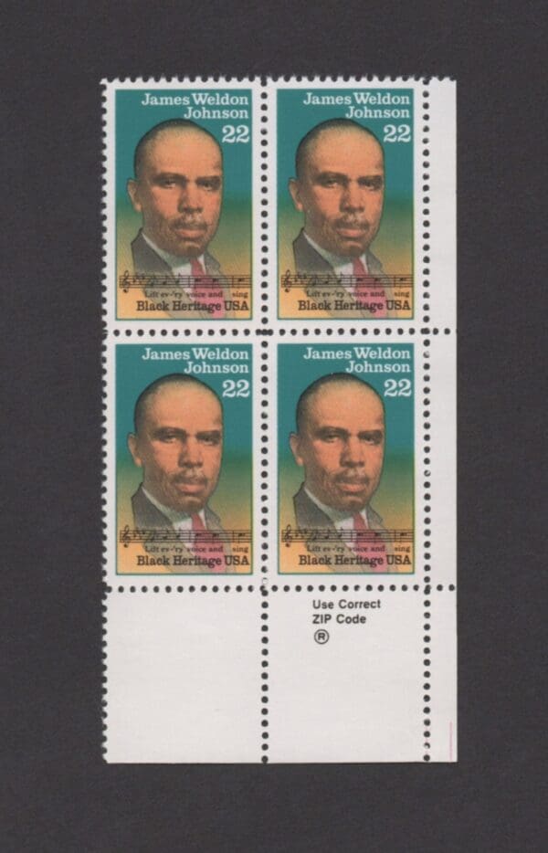 Scott# 2371 "JAMES W JOHNSON - AUTHOR" ZIP BLOCK (4) MNH